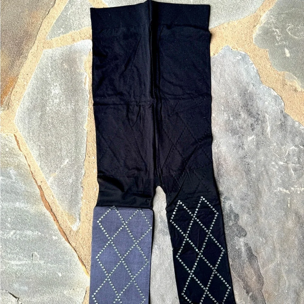Urban Outfitters Rhinestone Argyle Print Black Tights